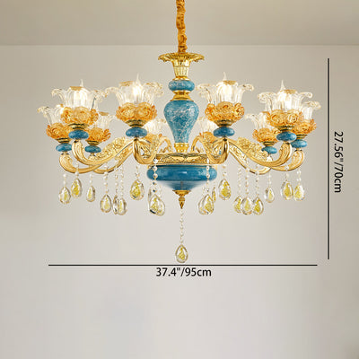 Traditional European Floral Column Relief Sculpture Zinc Alloy Ceramic Crystal Glass 6/8/10/12/15/18 Light Chandeliers For Living Room