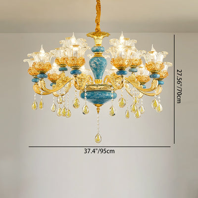 Traditional European Floral Column Relief Sculpture Zinc Alloy Ceramic Crystal Glass 6/8/10/12/15/18 Light Chandeliers For Living Room