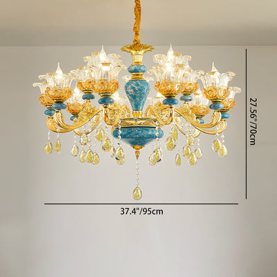 Traditional European Floral Column Relief Sculpture Zinc Alloy Ceramic Crystal Glass 6/8/10/12/15/18 Light Chandeliers For Living Room