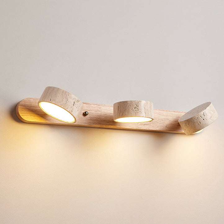 Applique murale LED rotative ronde en bois travertin japonais traditionnel pour éclairage de salle de bain 