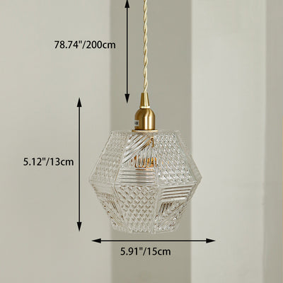 Modern Mid-century Brass Glass Diamond Texture 1-Light Pendant Light For Dining Room