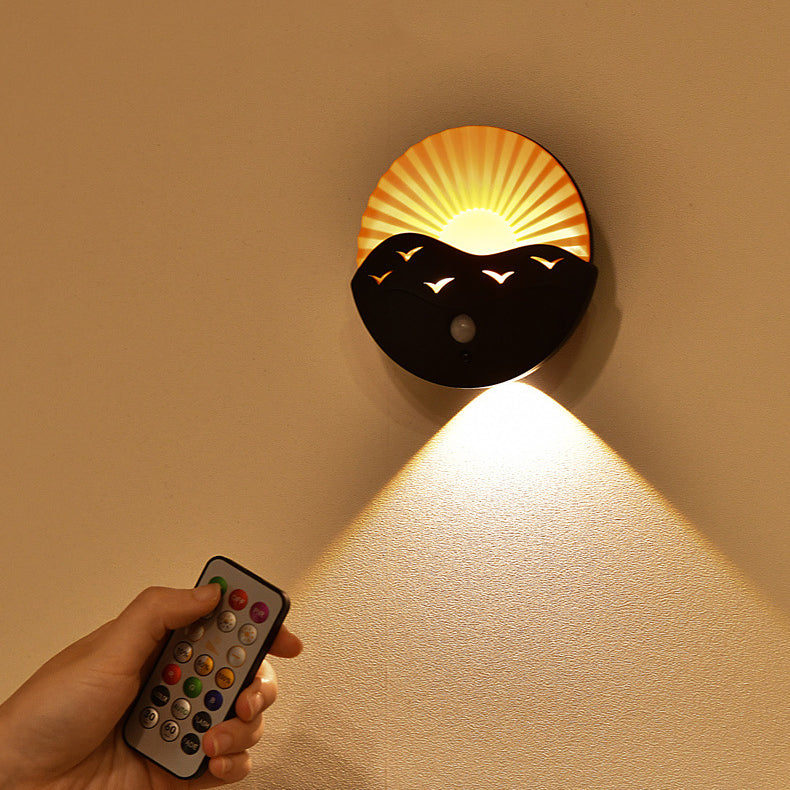 Modern Art Deco Rechargeable Battery Magnetically Round Sunrise ABS LED Wall Sconce Lamp For Hallway