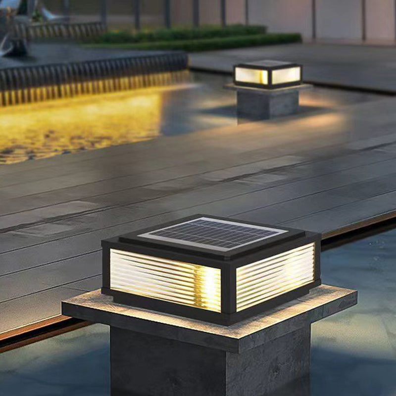 Moderne minimalistische Solar wasserdichte quadratische Streifen Aluminiumlegierung Glas LED Landschaftsbeleuchtung Außenleuchte für Außenterrasse 