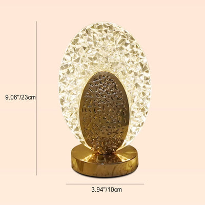 Modern Luxury Rechargeable Acrylic Metal Shell Crackle Elliptical LED Table Lamp Night Light For Bedside