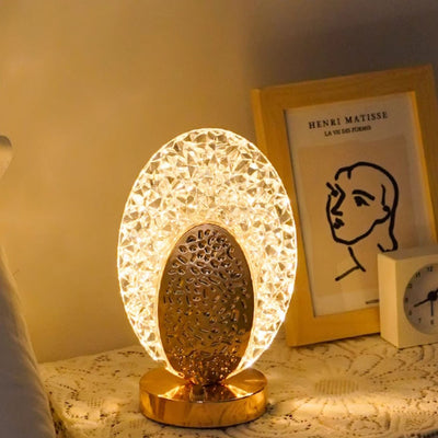 Modern Luxury Rechargeable Acrylic Metal Shell Crackle Elliptical LED Table Lamp Night Light For Bedside