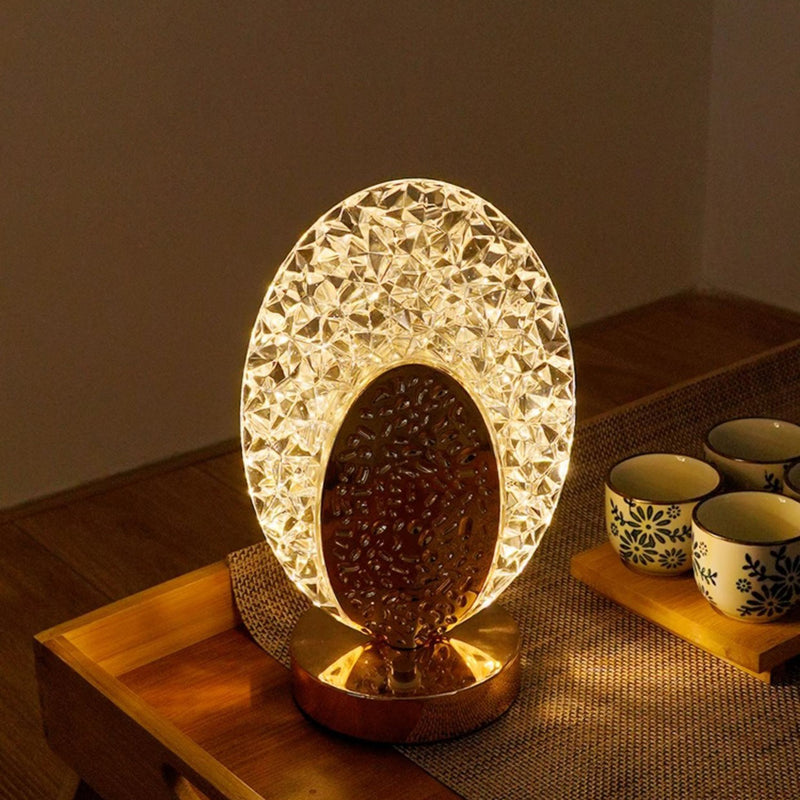 Modern Luxury Rechargeable Acrylic Metal Shell Crackle Elliptical LED Table Lamp Night Light For Bedside