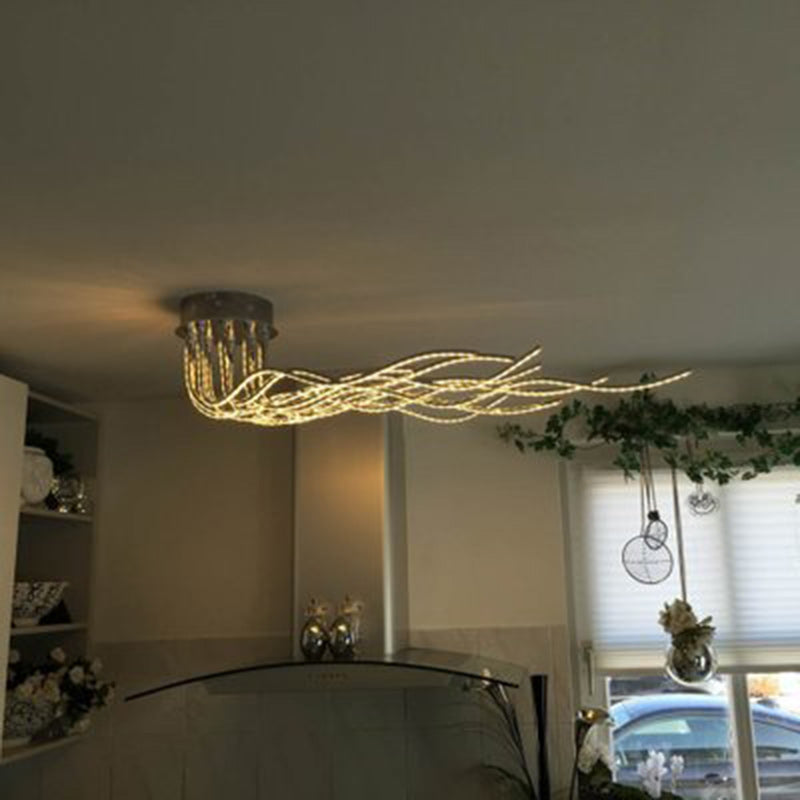 Contemporary Creative Wave Long Aluminum Acrylic LED Semi-Flush Mount Ceiling Light For Living Room