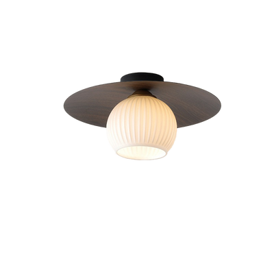 Nordic Minimalist Round Wooden 1-Light Flush Mount Light