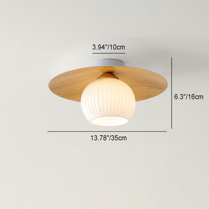 Nordic Minimalist Round Wooden 1-Light Flush Mount Light