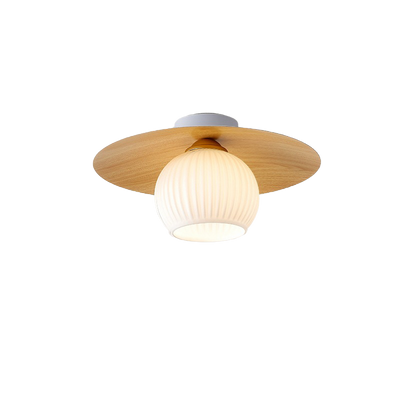 Nordic Minimalist Round Wooden 1-Light Flush Mount Light