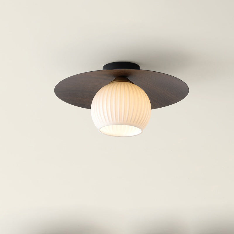 Nordic Minimalist Round Wooden 1-Light Flush Mount Light