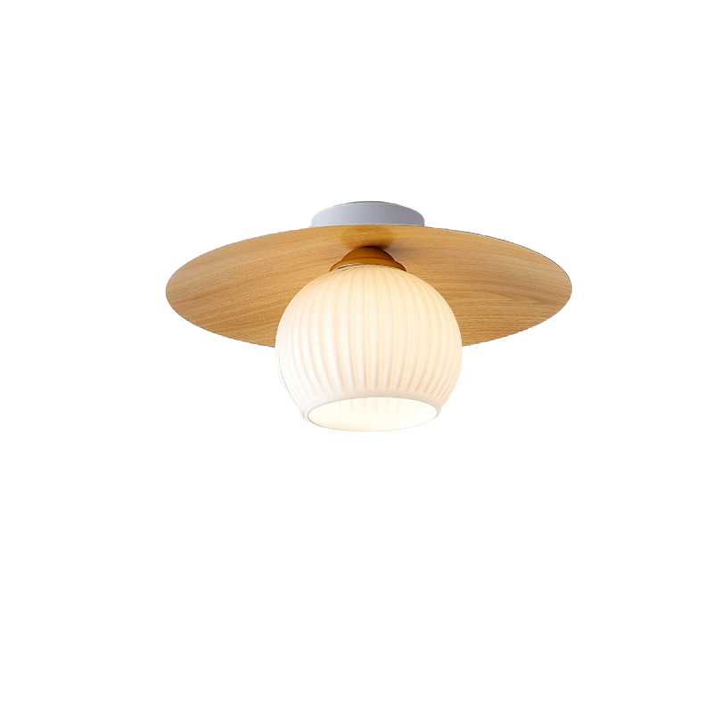 Nordic Minimalist Round Wooden 1-Light Flush Mount Light