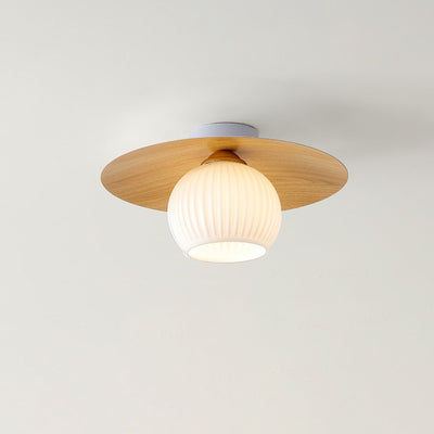 Nordic Minimalist Round Wooden 1-Light Flush Mount Light