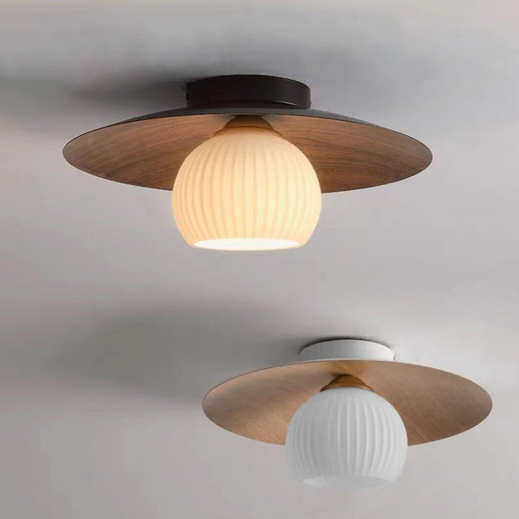 Nordic Minimalist Round Wooden 1-Light Flush Mount Light