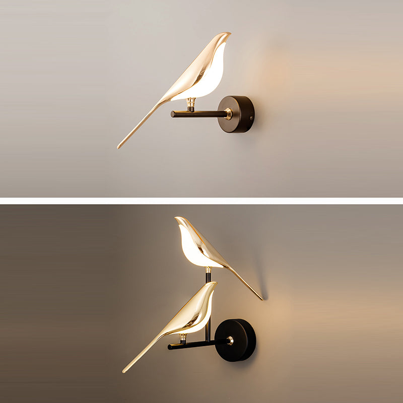 Contemporary Creative Zinc Alloy Acrylic Bird Adjustable LED Wall Sconce Lamp For Bedside