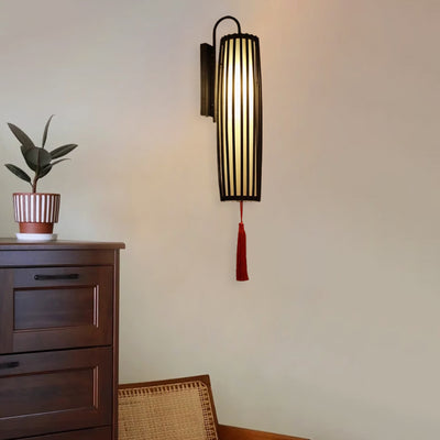 Classical New Chinese Bamboo Lantern Column 1-Light Wall Sconce Lamp