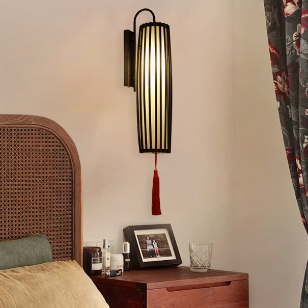 Classical New Chinese Bamboo Lantern Column 1-Light Wall Sconce Lamp