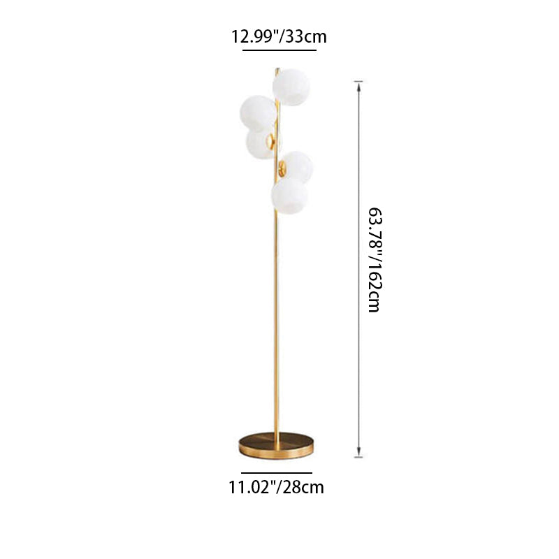 Nordic Minimalist Glass Round Ball Gold Long Pole 5-Light Standing Floor Lamp