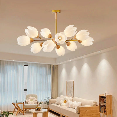 Modern Mid-Century Flower Shape Wood Rotational Molding 6/9/12 Light Chandelier For Bedroom