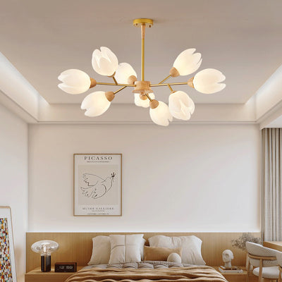 Modern Mid-Century Flower Shape Wood Rotational Molding 6/9/12 Light Chandelier For Bedroom