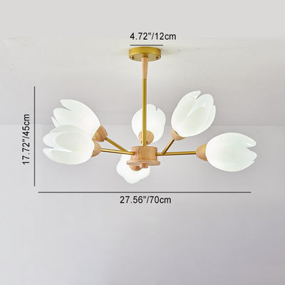 Modern Mid-Century Flower Shape Wood Rotational Molding 6/9/12 Light Chandelier For Bedroom