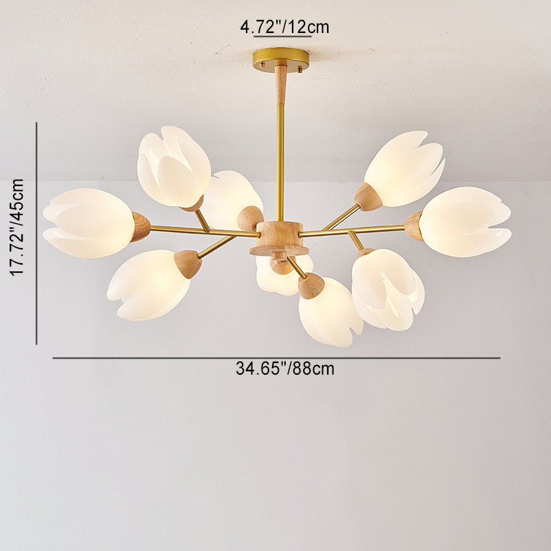 Modern Mid-Century Flower Shape Wood Rotational Molding 6/9/12 Light Chandelier For Bedroom