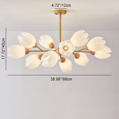 Modern Mid-Century Flower Shape Wood Rotational Molding 6/9/12 Light Chandelier For Bedroom