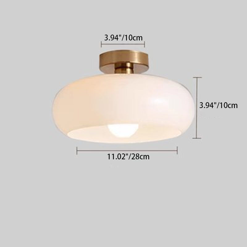 Contemporary Scandinavian Cream Round Oval Iron Glass 1-Light Semi-Flush Mount Ceiling Light For Bedroom