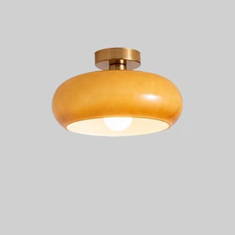 Contemporary Scandinavian Cream Round Oval Iron Glass 1-Light Semi-Flush Mount Ceiling Light For Bedroom