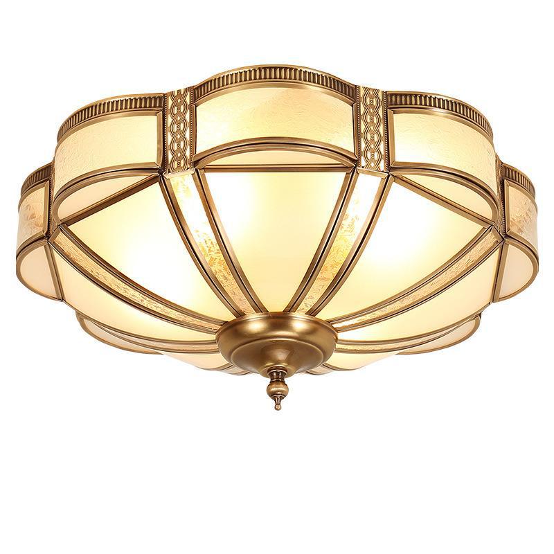 Modern Luxury Floral Pod Round Glass Copper 3/4 Light Flush Mount Ceiling Light For Living Room