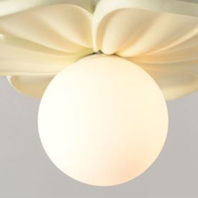 Contemporary Creative Floral Globe Iron PE Shade 1-Light Semi-Flush Mount Light For Living Room