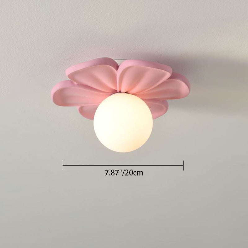 Contemporary Creative Floral Globe Iron PE Shade 1-Light Semi-Flush Mount Light For Living Room