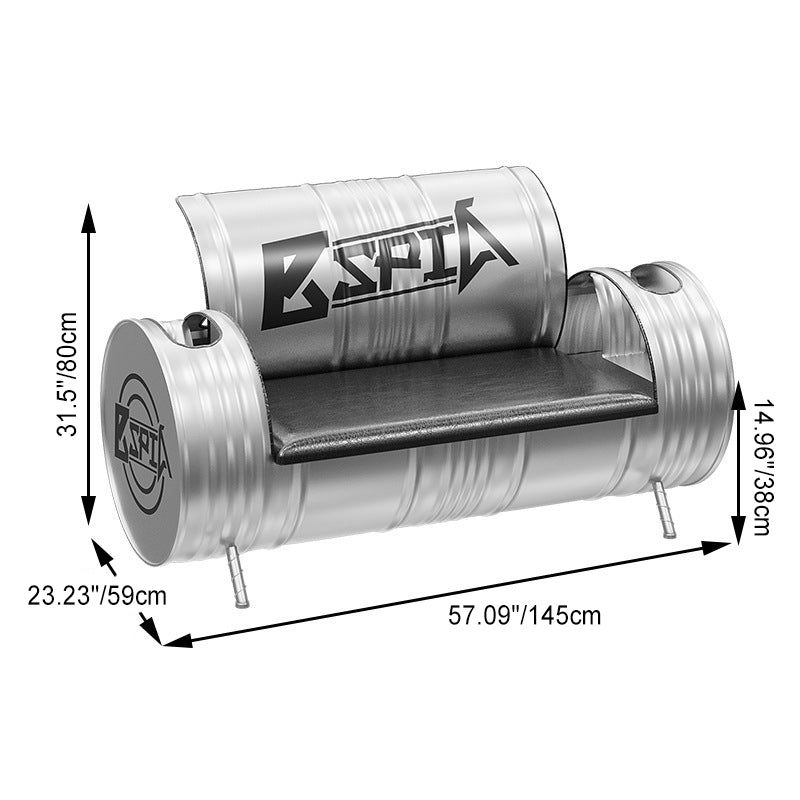 Zeitgenössisches industrielles Eisen-Kiefernholz-Leder-Ölfass-Rund-Rechteckiger Couchtisch & Sofa-Set für Esszimmer 