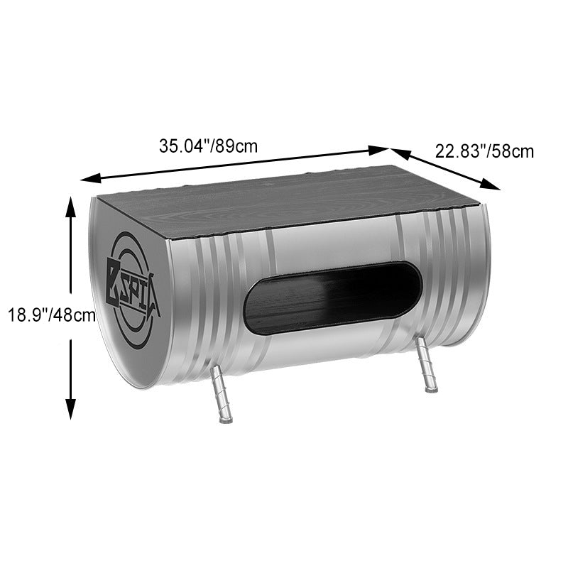 Zeitgenössisches industrielles Eisen-Kiefernholz-Leder-Ölfass-Rund-Rechteckiger Couchtisch & Sofa-Set für Esszimmer 