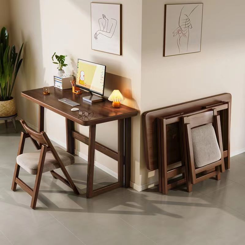 Modern Simplicity Rubber Wood Hardware Rectangular Foldable Desk & Chair Set For Study