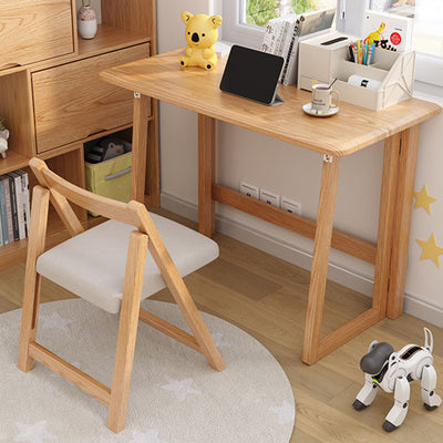 Modern Simplicity Rubber Wood Hardware Rectangular Foldable Desk & Chair Set For Study