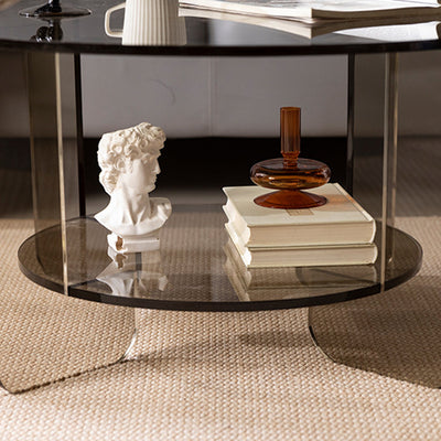 Modern Minimalist Round Acrylic Coffee Table 2-Tier For Living Room