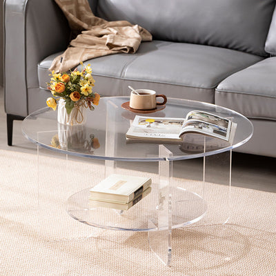 Modern Minimalist Round Acrylic Coffee Table 2-Tier For Living Room