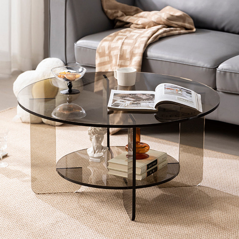 Modern Minimalist Round Acrylic Coffee Table 2-Tier For Living Room