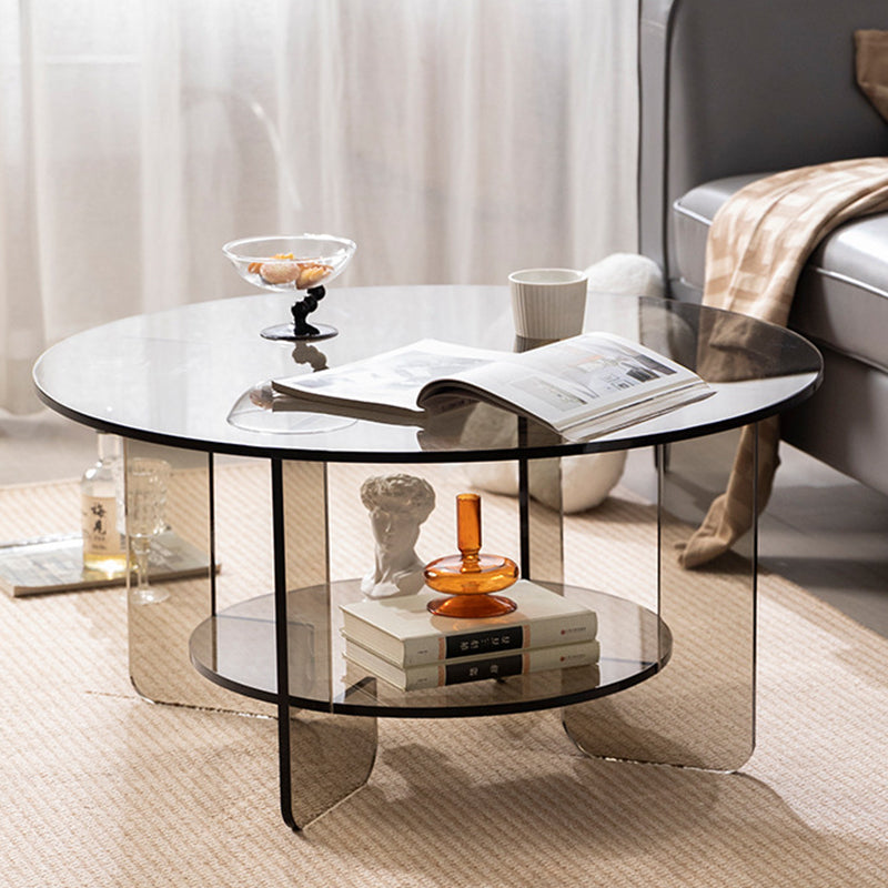 Modern Minimalist Round Acrylic Coffee Table 2-Tier For Living Room