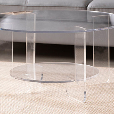 Modern Minimalist Round Acrylic Coffee Table 2-Tier For Living Room