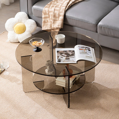 Modern Minimalist Round Acrylic Coffee Table 2-Tier For Living Room