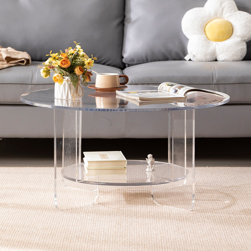 Modern Minimalist Round Acrylic Coffee Table 2-Tier For Living Room