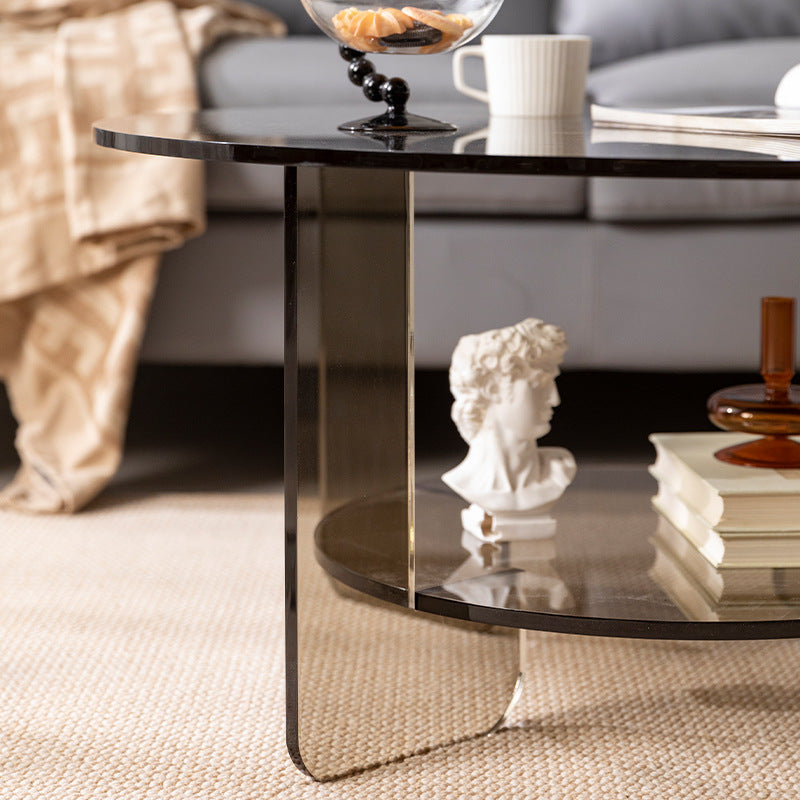 Modern Minimalist Round Acrylic Coffee Table 2-Tier For Living Room