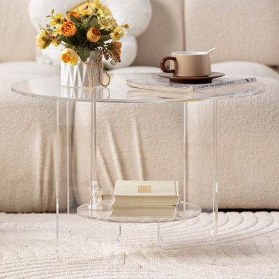 Modern Minimalist Round Acrylic Coffee Table 2-Tier For Living Room