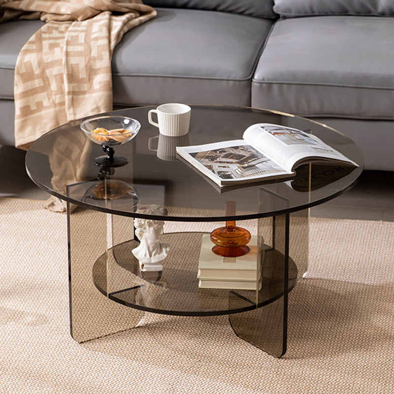 Modern Minimalist Round Acrylic Coffee Table 2-Tier For Living Room