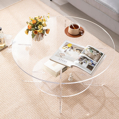 Modern Minimalist Round Acrylic Coffee Table 2-Tier For Living Room