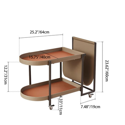 Contemporary Nordic Removable Rectangular Round Corner Stainless Steel Leather End Table 2-Tier For Living Room