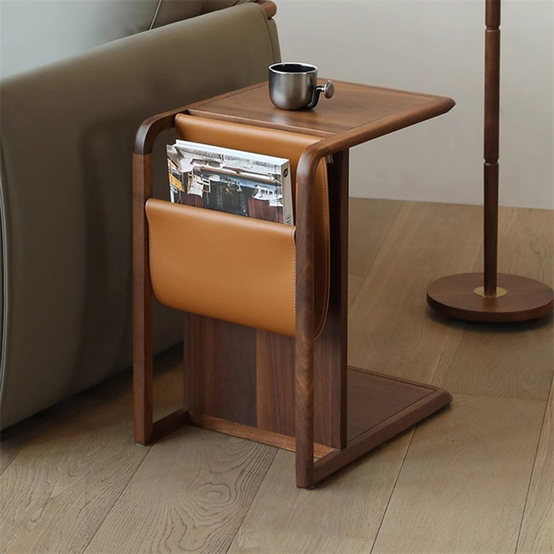 Modern Minimalist Removable Rectangular Solid Wood End Table 2-Tier For Living Room