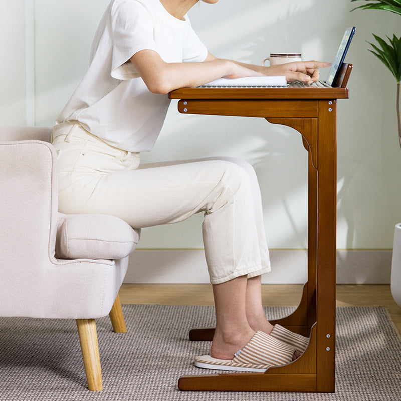 Modern Minimalist Rectangular Bamboo Glass Tabletop End Table For Living Room